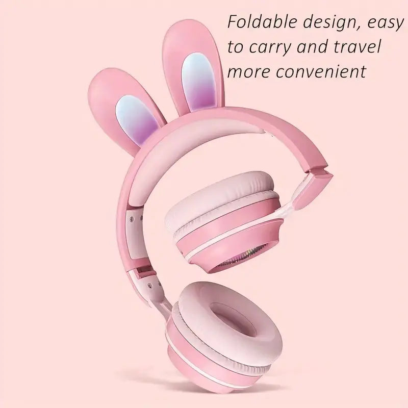 Cute Rabbit Wireless Headphones with RGB LED for Kids